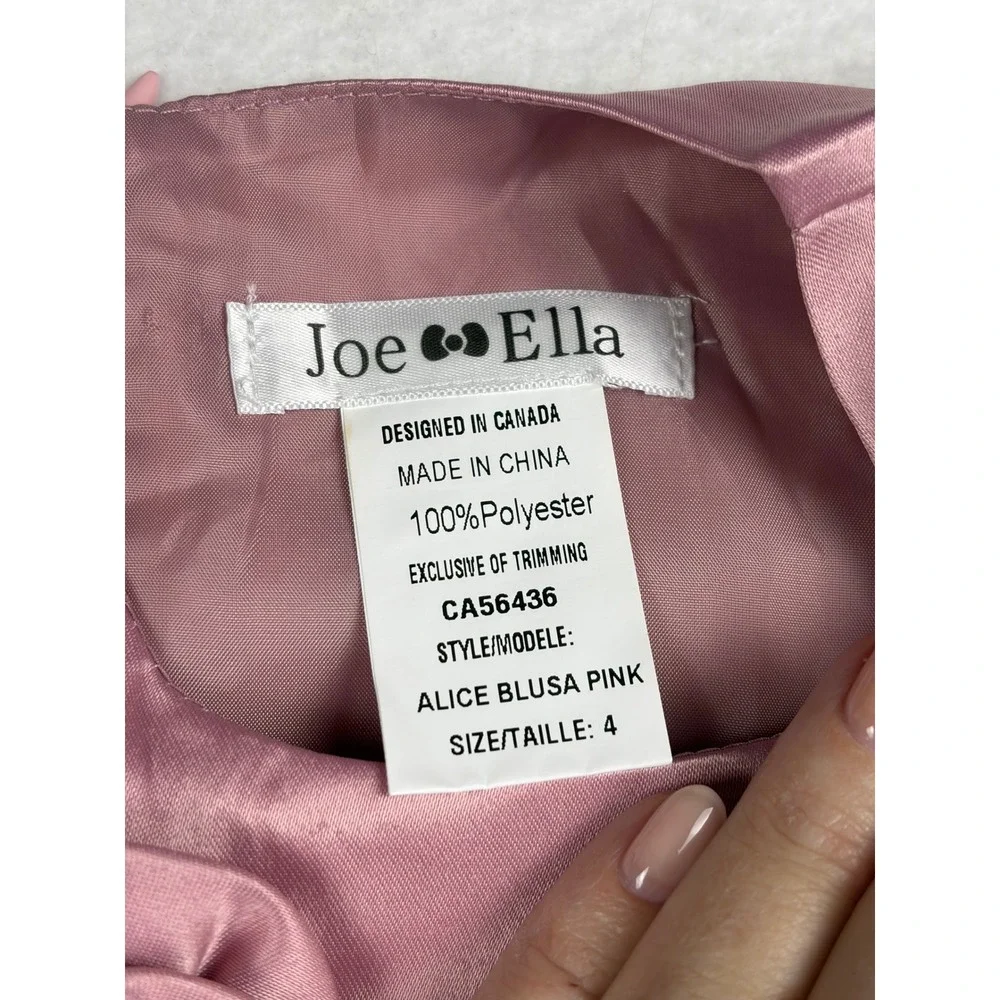 Joe Ella Girls Pink Satin Rosette Pleated Formal Dress Alice Blusa Size 4 NWT